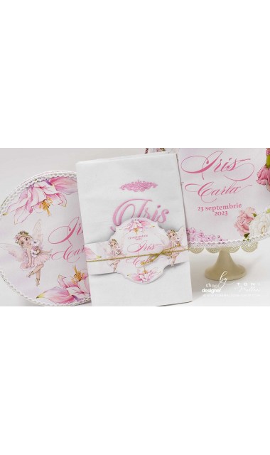 Trusou de botez personalizat prin brodare roz Zane 15